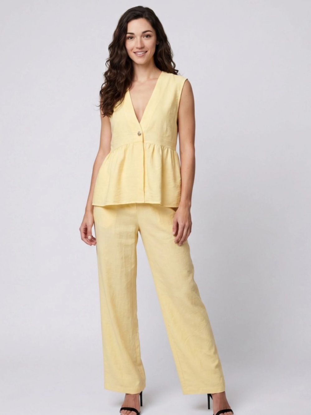 2-Piece Set Sleeveless Peplum Top and Matching Wide Leg Pants